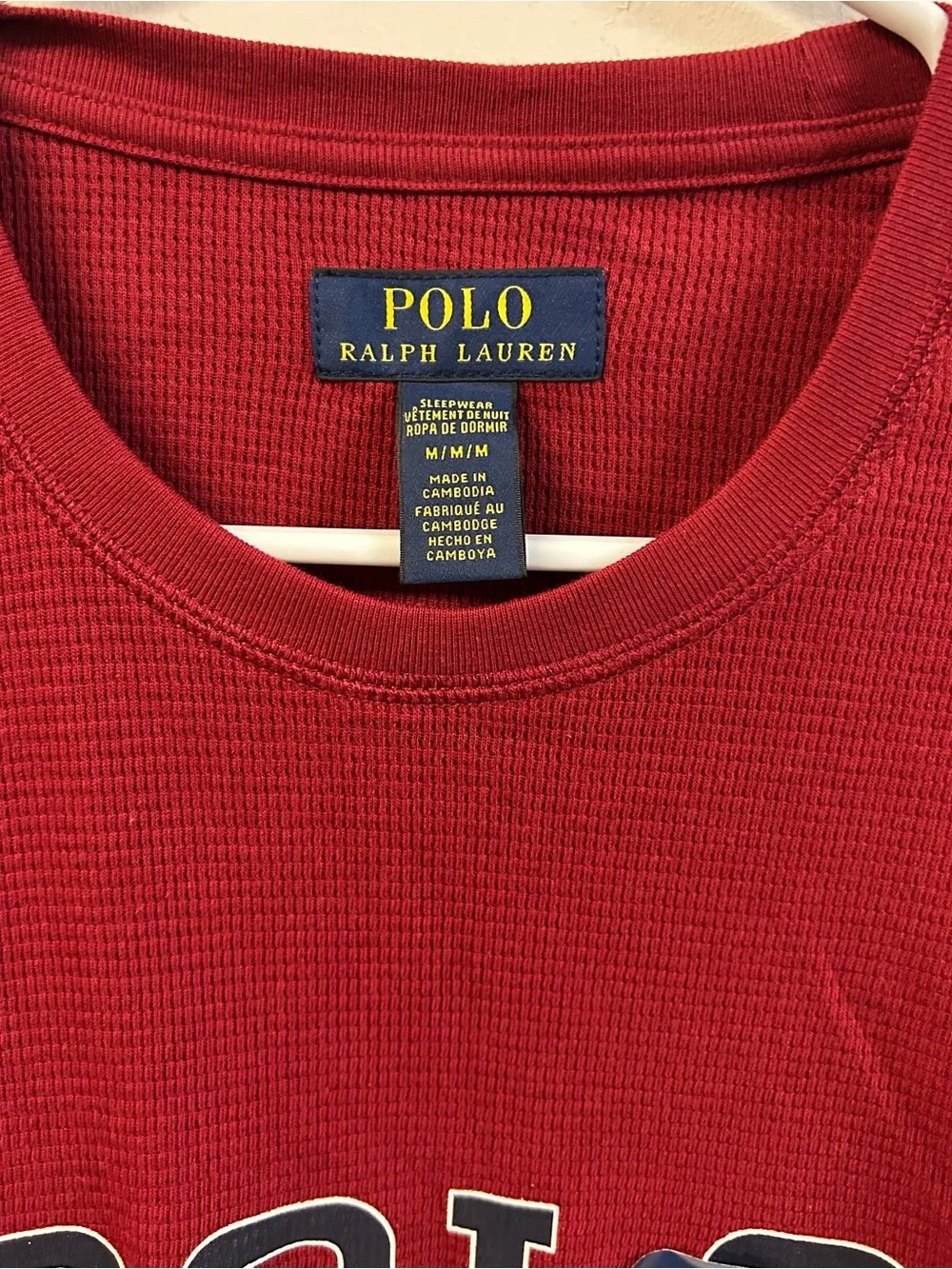 Polo by Ralph Lauren Red Long-Sleeve Waffle Crew with Logo